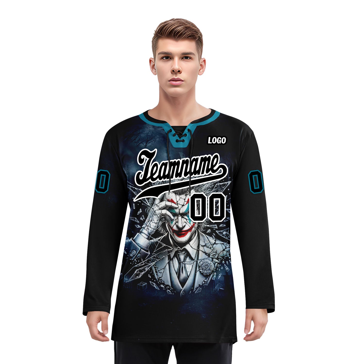 Custom Black White Teal Gothic Personalized Hockey Jersey HCKJ01-E0601-12