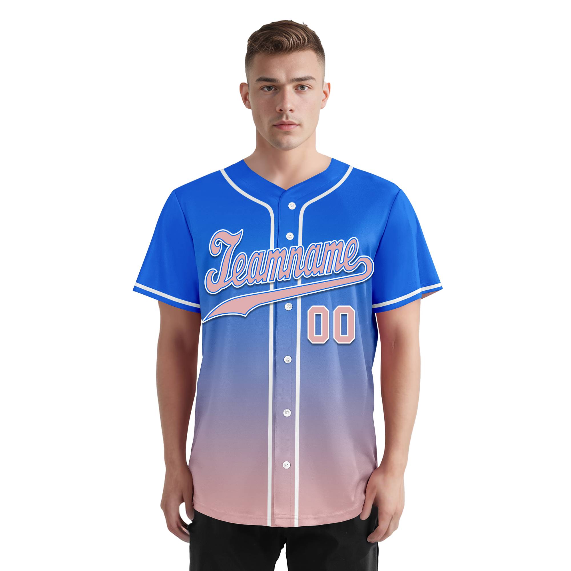 Custom Blue Pink Fade Embroidered Baseball Jersey