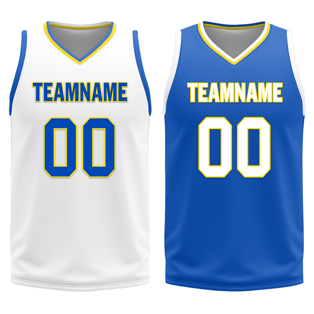 Custom White Blue Classic Style Reversible Basketball Uniform Personalized COOLMAX BBJR-D017004