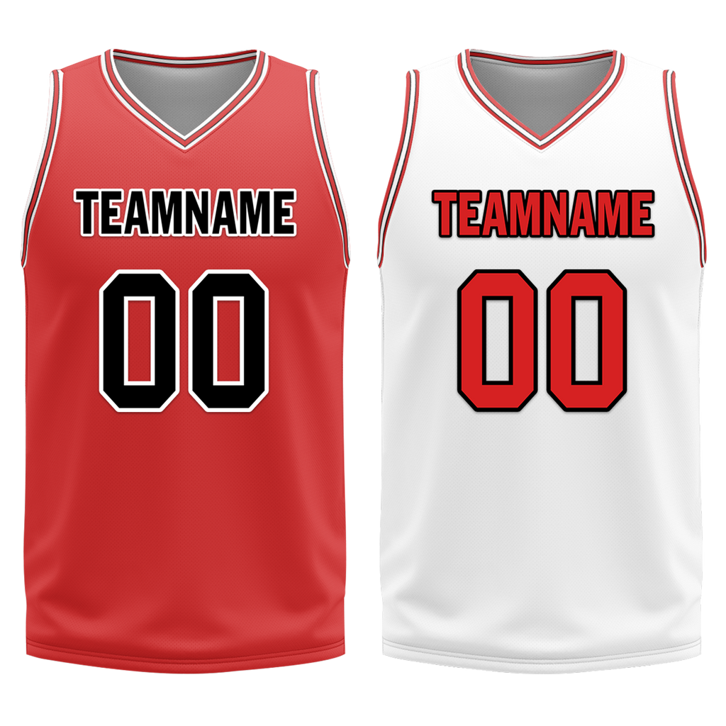 Custom Red White Classic Style Reversible Basketball Uniform Personalized COOLMAX BBJR-D017005