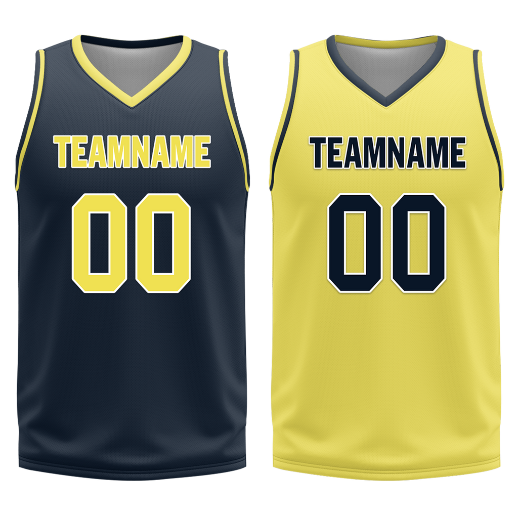 Custom Blue Yellow Classic Style Reversible Basketball Uniform Personalized COOLMAX BBJR-D017059