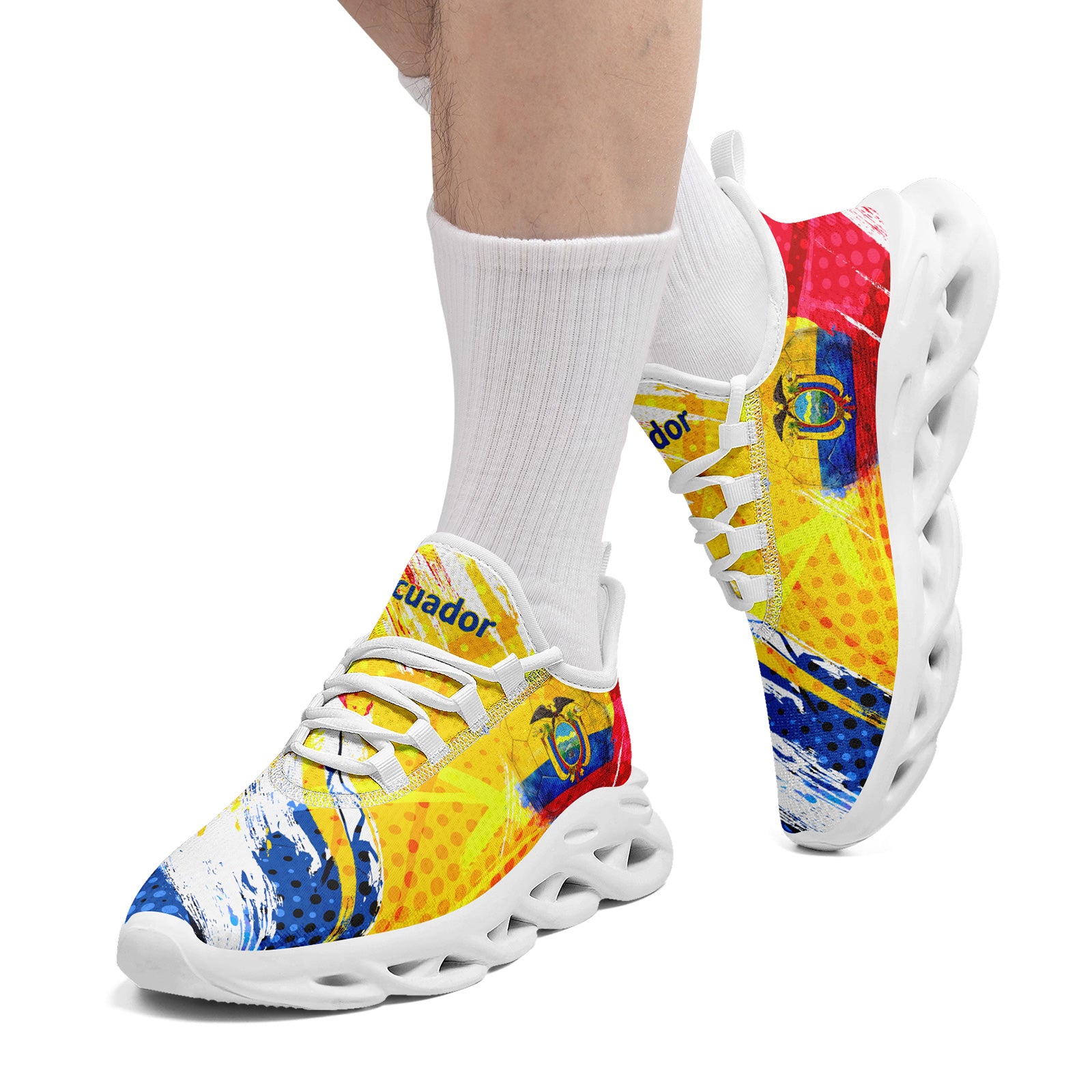 Custom Ecuador 2026 World Cup Sneakers DIY Country Flag Running Shoes Lightweight Sport Shoes Gift for Football Fans Personalized Team Name and Logo FN003-F009077-4