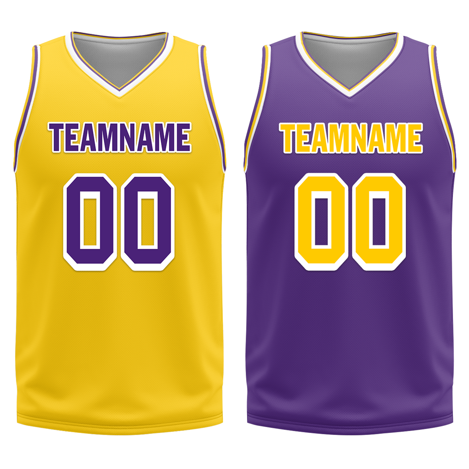 Custom Yellow Purple Classic Style Reversible Basketball Uniform Personalized COOLMAX BBJR-D017034
