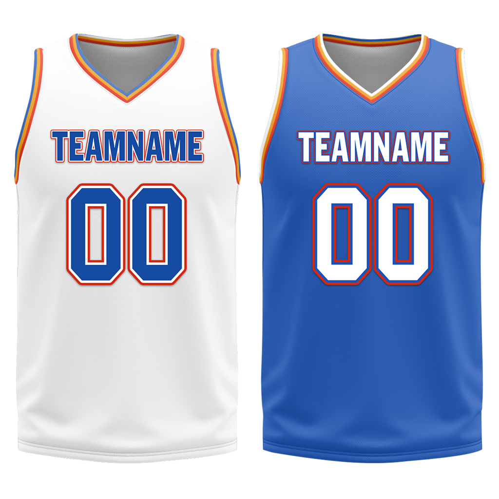 Custom White Blue Classic Style Reversible Basketball Uniform Personalized COOLMAX BBJR-D017039