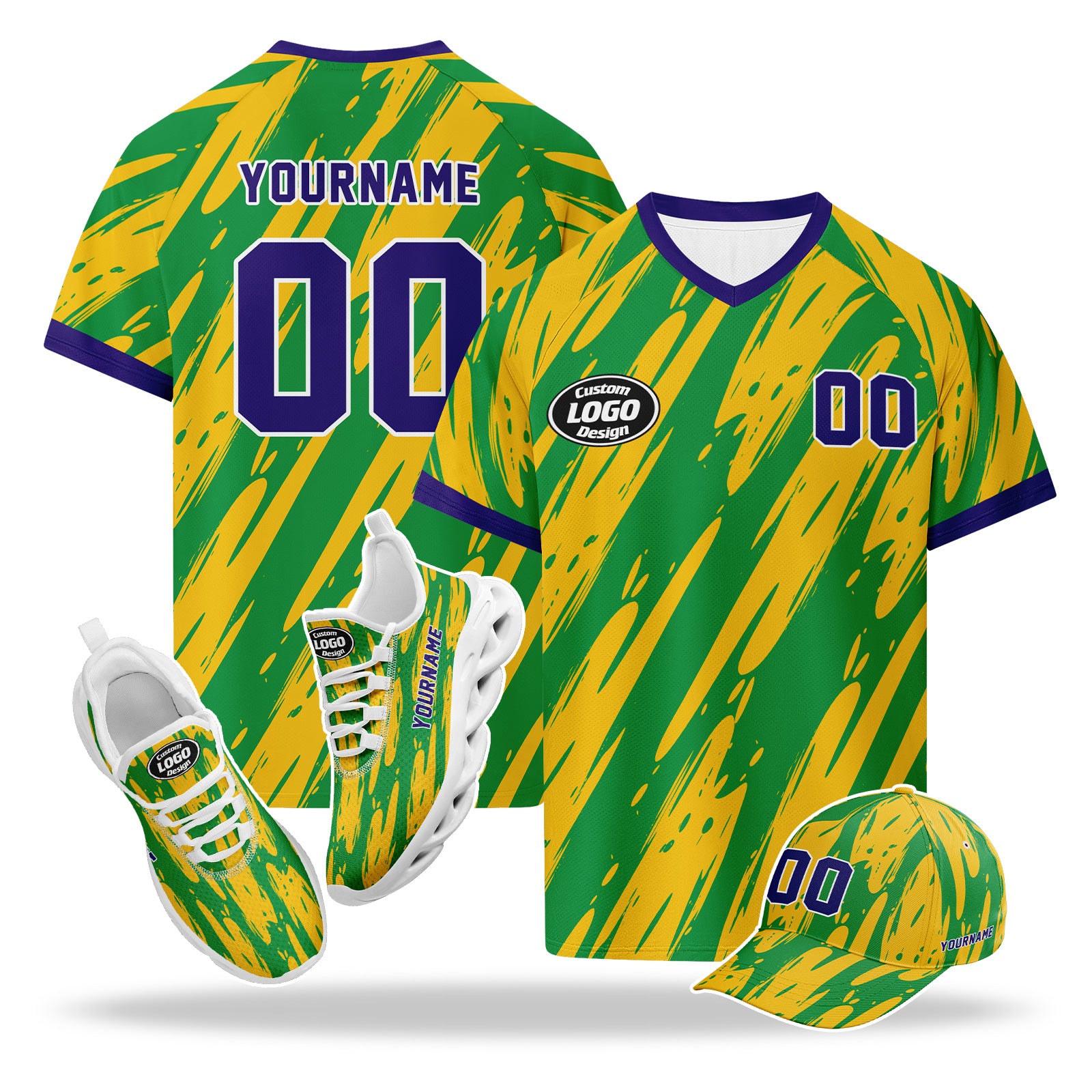 Custom 2026 World Cup Brazil High Quality Soccer Stadium Version Jersey Sneakers Sports Shoes and Hat Combo Offer Personalized Team Name and Logo ZH-F027089-1