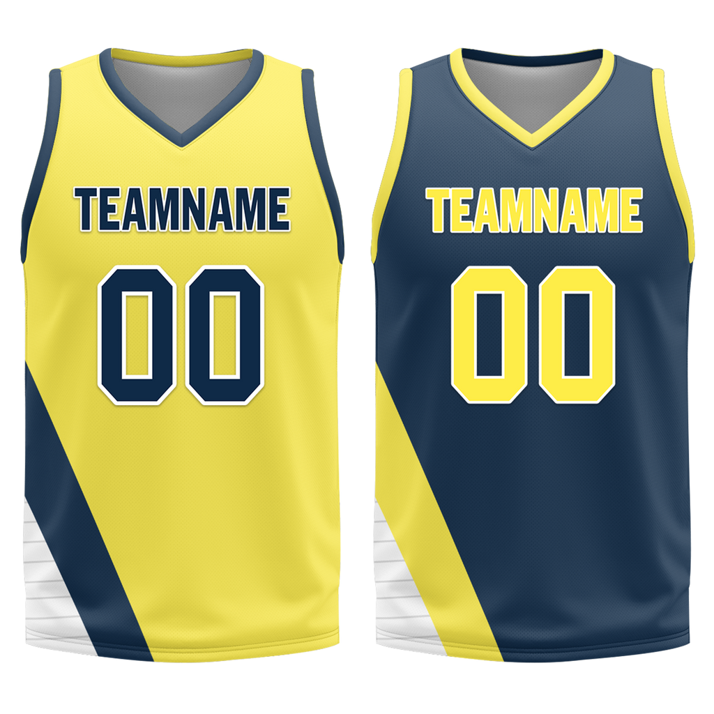 Custom Yellow Blue Classic Style Reversible Basketball Uniform Personalized COOLMAX BBJR-D017060