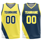 Custom Yellow Blue Classic Style Reversible Basketball Uniform Personalized COOLMAX BBJR-D017060