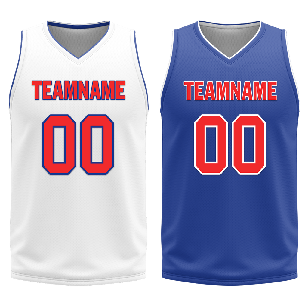 Custom White Blue Classic Style Reversible Basketball Uniform Personalized COOLMAX BBJR-D017020