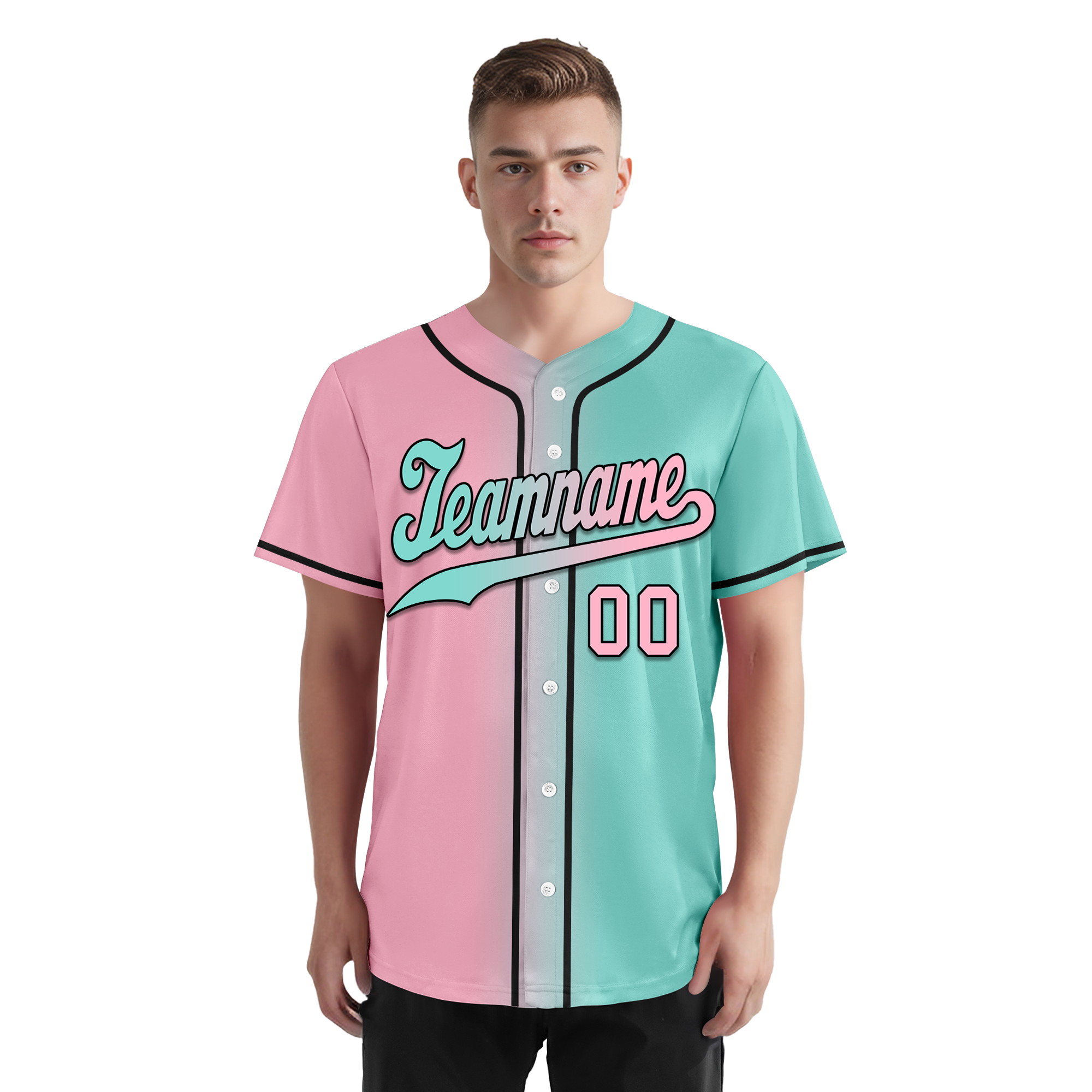 Custom Pink Cyan Gradient Fashion Personalized Authentic Baseball Jersey BSBJ01-D0a708b