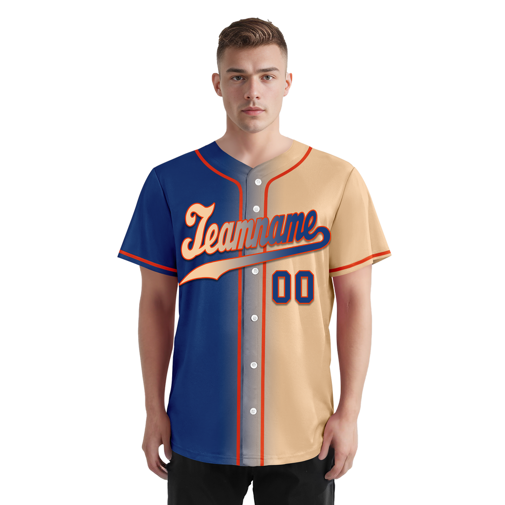 Custom Blue Beige Gradient Fashion Personalized Authentic Baseball Jersey BSBJ01-D0a7077