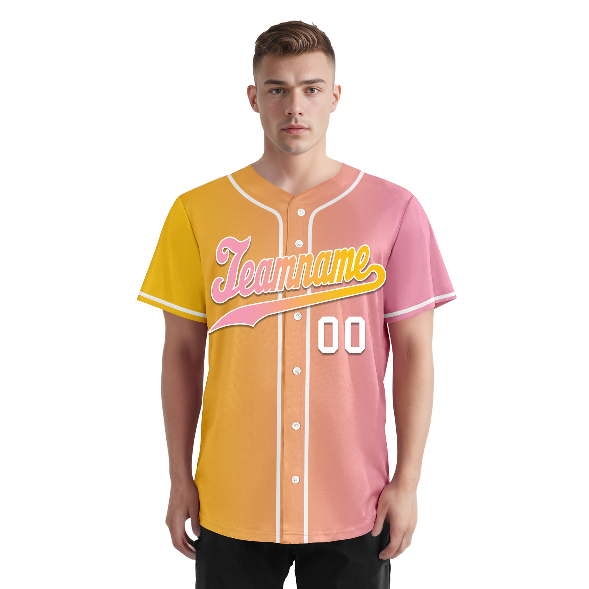 Custom Yellow Pink Gradient Fashion Personalized Authentic Baseball Jersey BSBJ01-D0a7aac