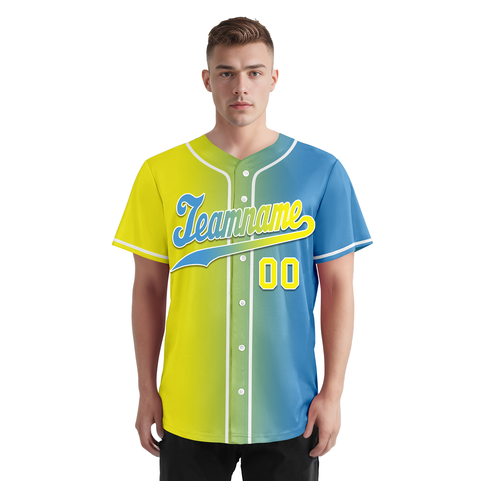 Custom Yellow Blue Gradient Fashion Personalized Authentic Baseball Jersey BSBJ01-D0a7aa0