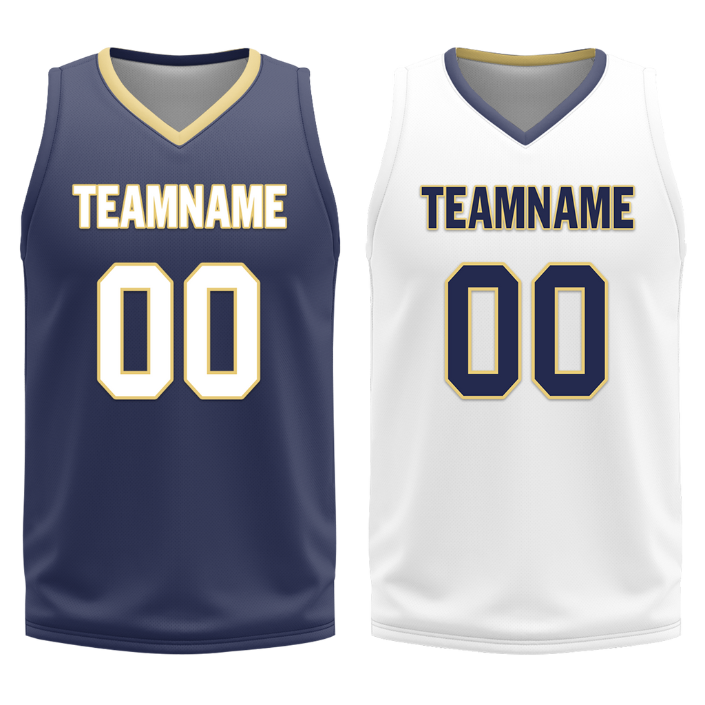 Custom Blue White Classic Style Reversible Basketball Uniform Personalized COOLMAX BBJR-D017050