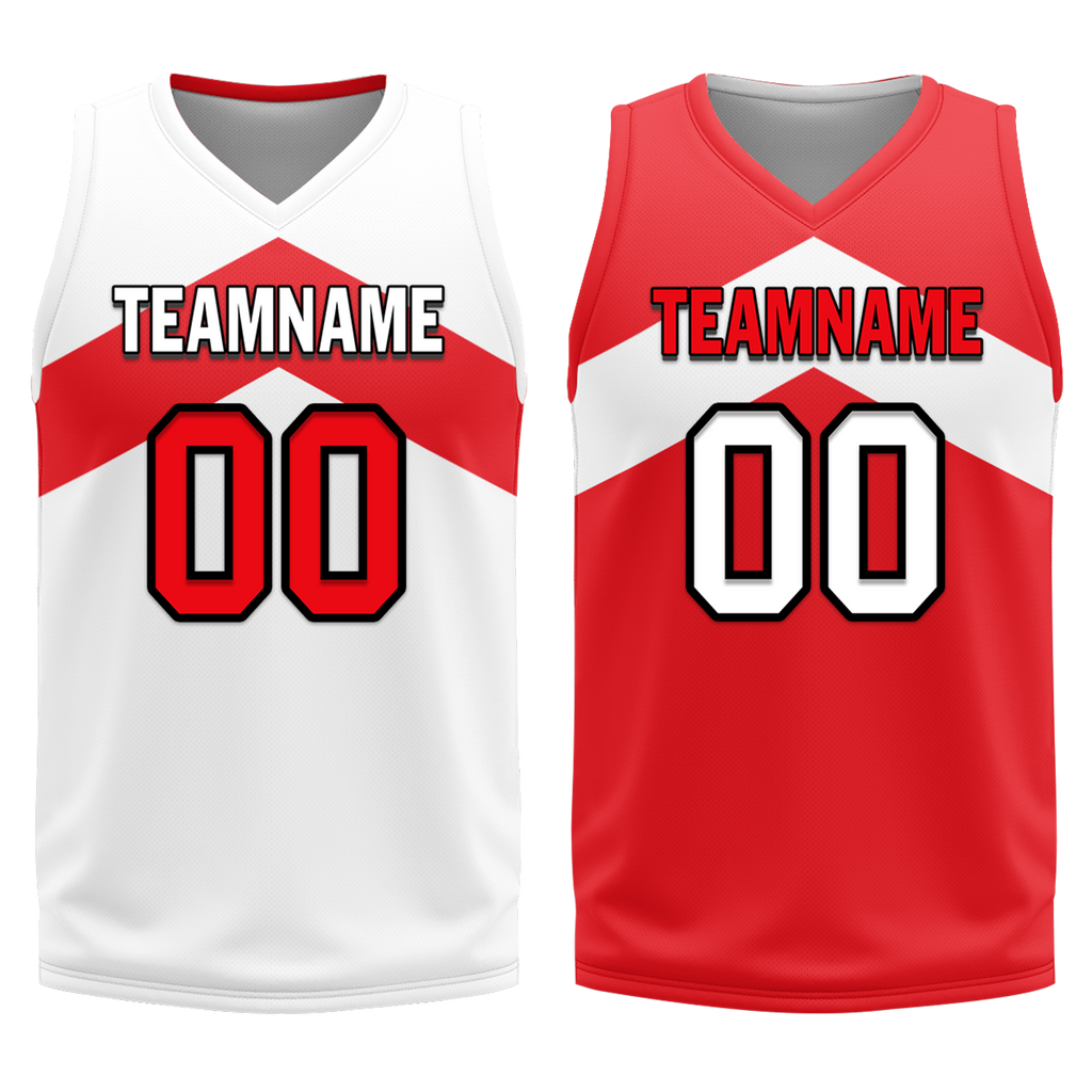 Custom White Red Classic Style Reversible Basketball Uniform Personalized COOLMAX BBJR-D017026