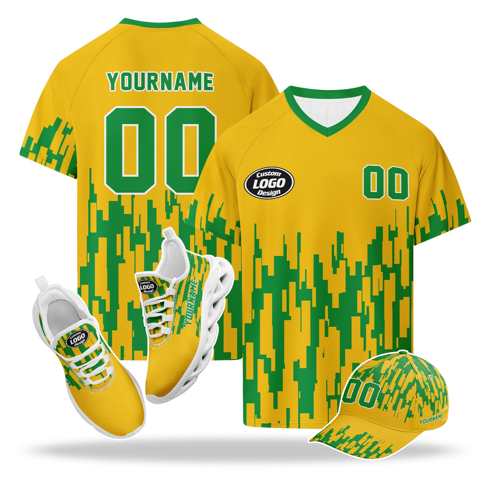 Custom 2026 World Cup Brazil High Quality Soccer Stadium Version Jersey Sneakers Sports Shoes and Hat Combo Offer Personalized Team Name and Logo ZH-F027089-2
