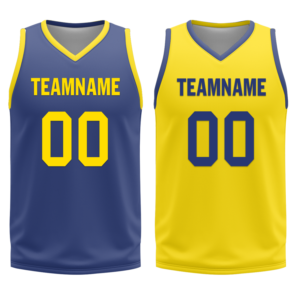 Custom Blue Yellow Classic Style Reversible Basketball Uniform Personalized COOLMAX BBJR-D017003