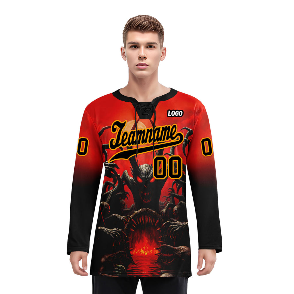 Custom Red Black Orange Gothic Personalized Hockey Jersey HCKJ01-E0601-07