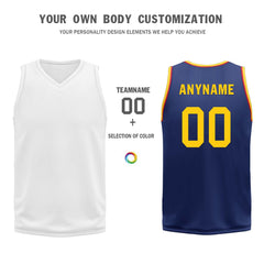 Custom Navy Blue Red Gold Golden State City Edition Personalized Reversible Basketball Set Sports Basketball Jersey BBJ01R-D0610-10