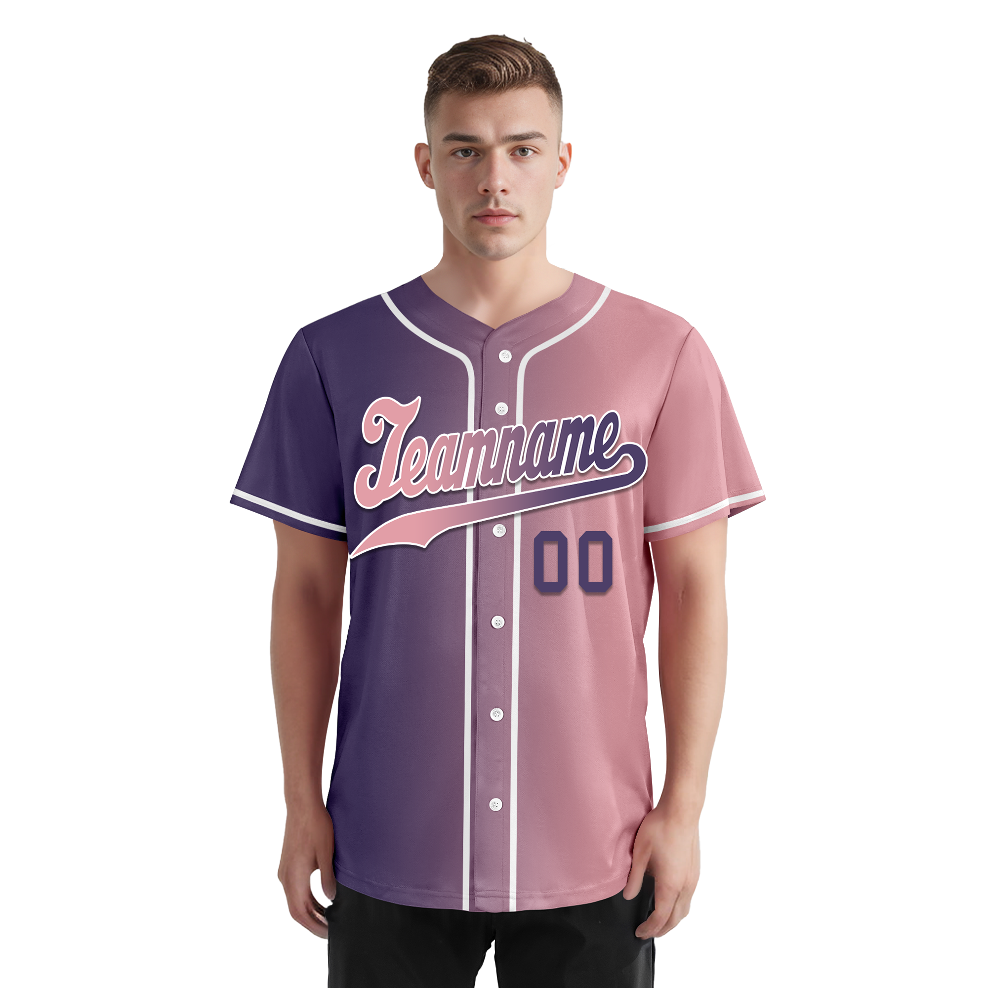 Custom Purple Pink Gradient Fashion Personalized Authentic Baseball Jersey BSBJ01-D0a7a0e