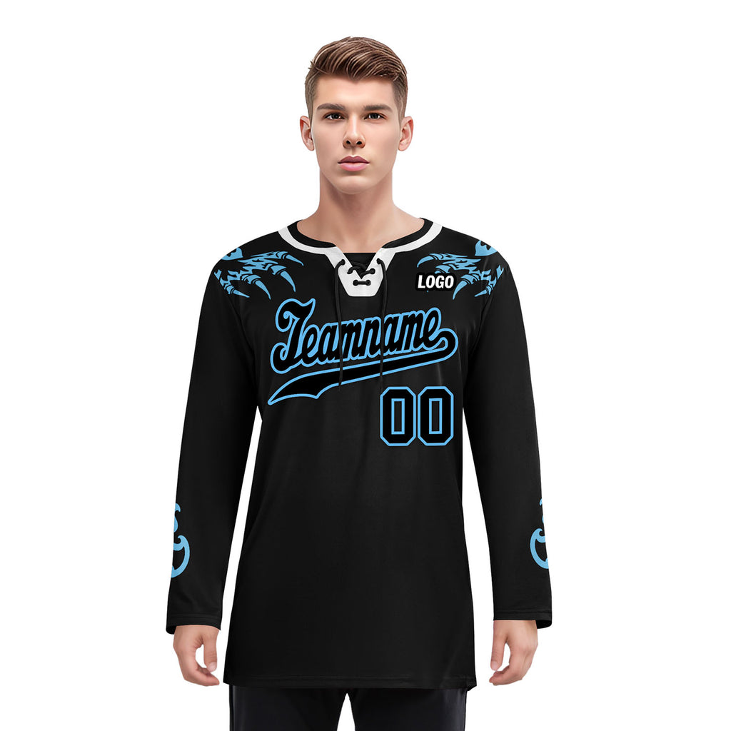Custom Black Light Blue Gothic Personalized Hockey Jersey HCKJ01-E0601-10