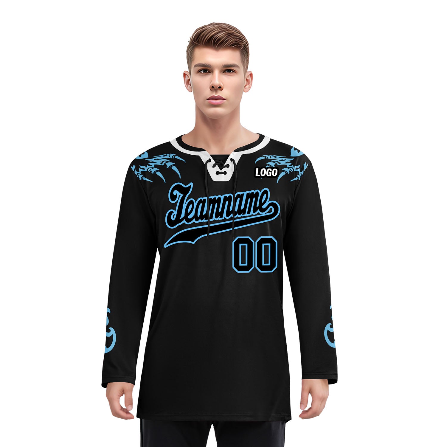 Custom Black Light Blue Gothic Personalized Hockey Jersey HCKJ01-E0601-10