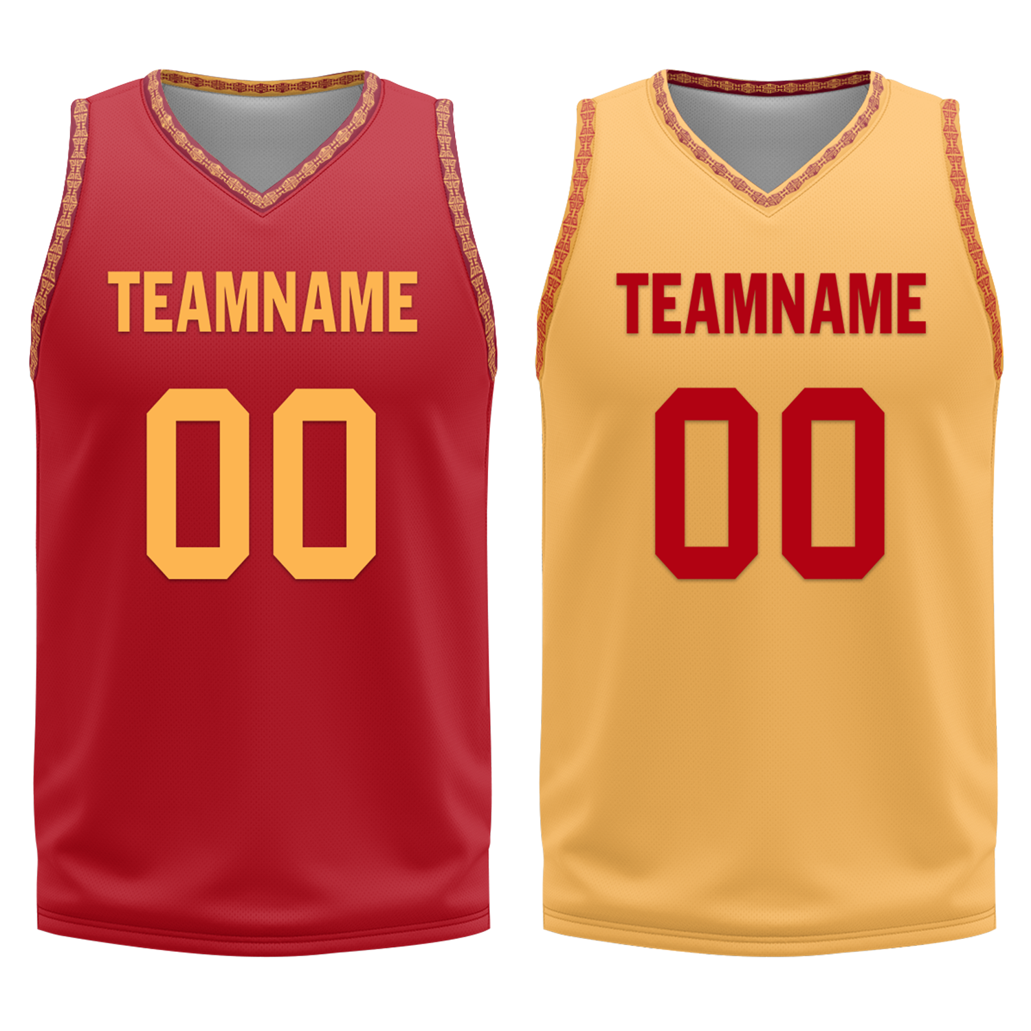 Custom Red Yellow Classic Style Reversible Basketball Uniform Personalized Ordinary BBJR-D017011