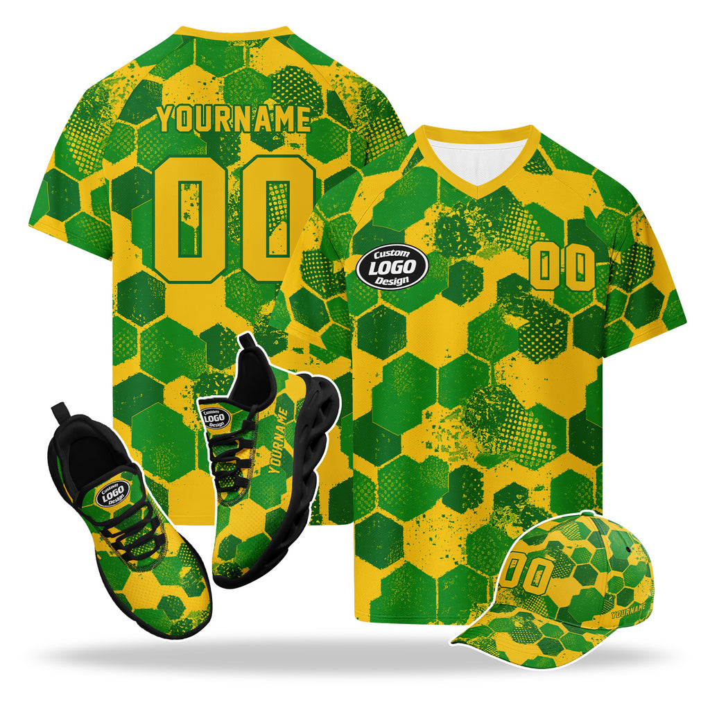 Custom 2026 World Cup Brazil High Quality Soccer Stadium Version Jersey Sneakers Sports Shoes and Hat Combo Offer Personalized Team Name and Logo ZH-F027089-4