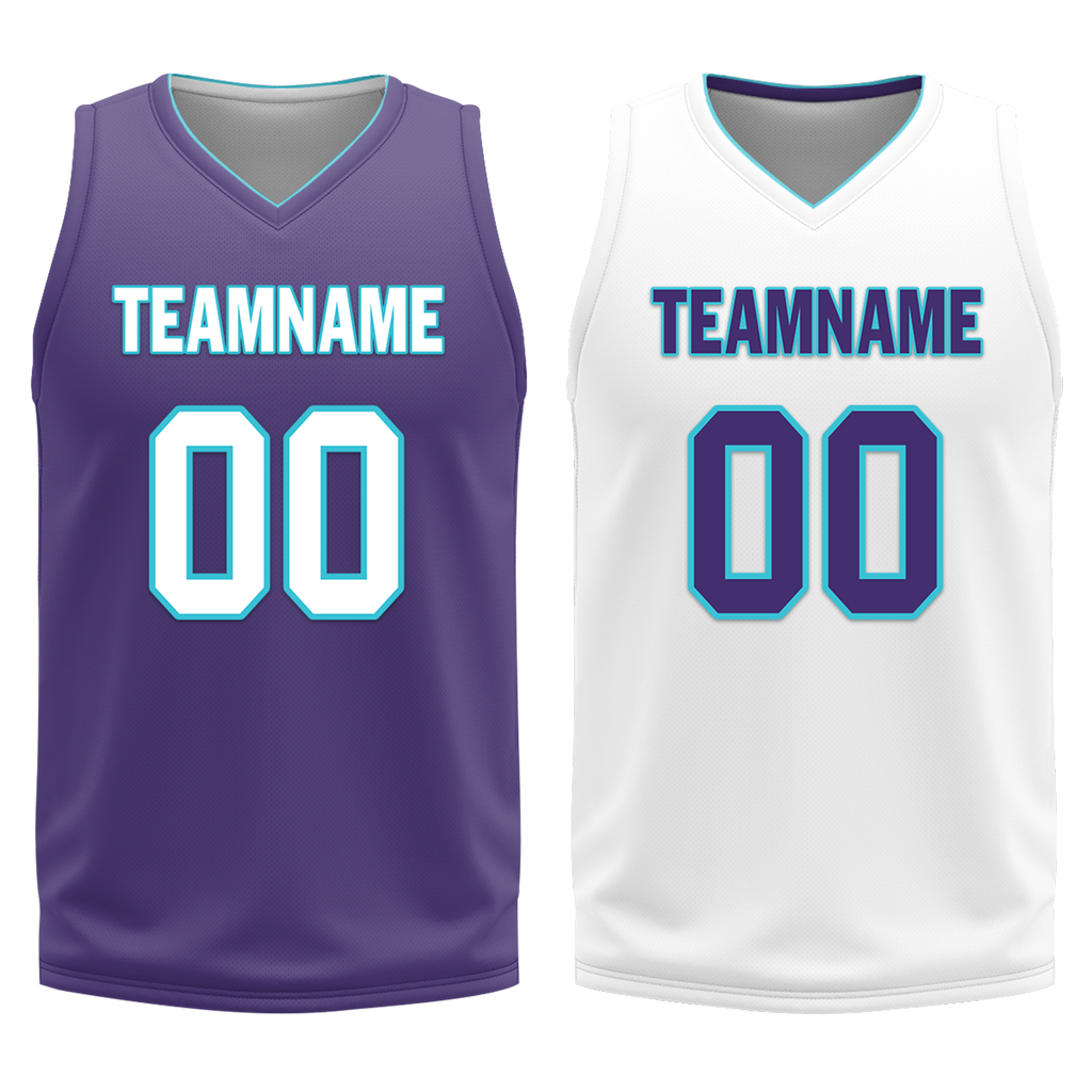 Custom Purple White Classic Style Reversible Basketball Uniform Personalized COOLMAX BBJR-D017014