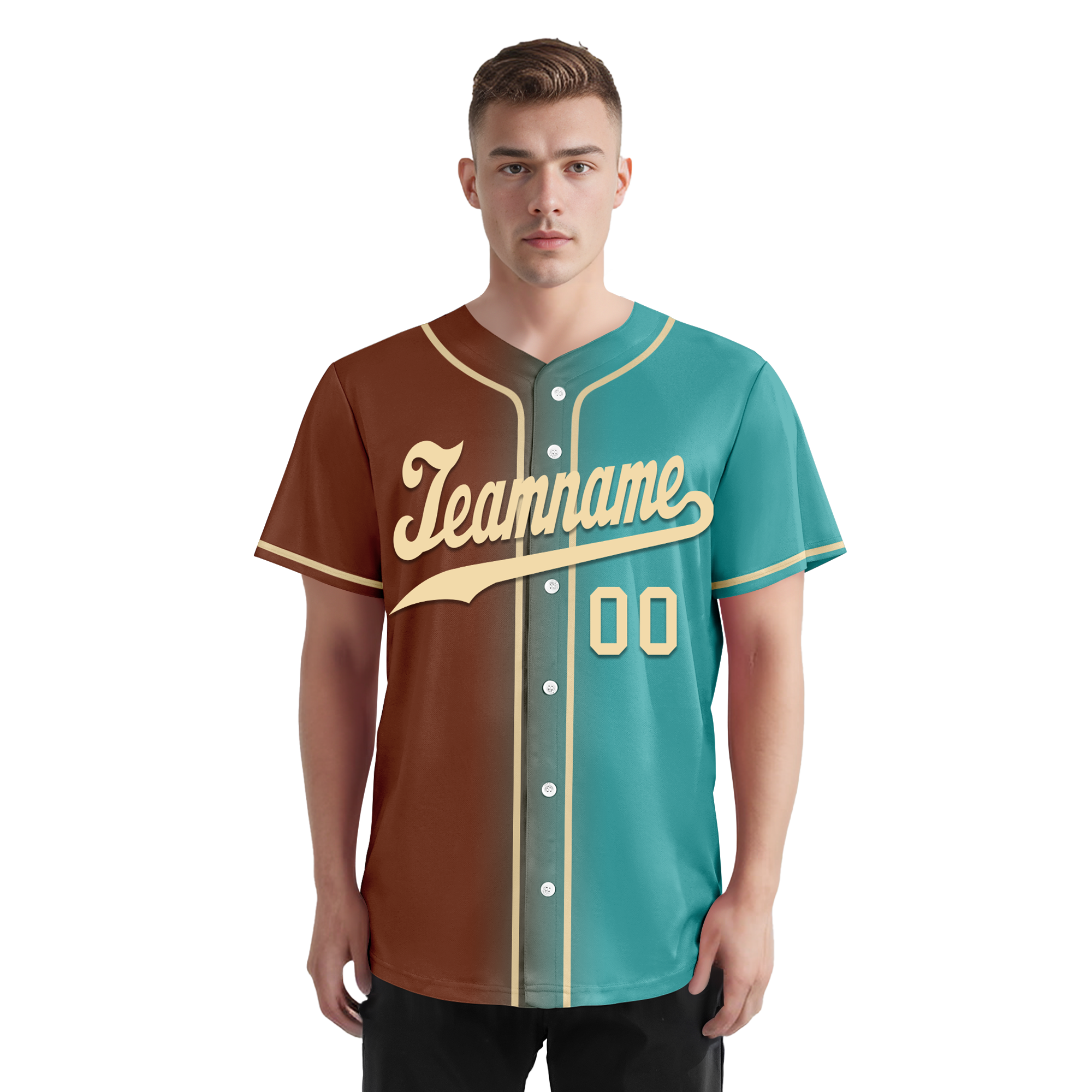 Custom Brown Cyan Gradient Fashion Personalized Authentic Baseball Jersey BSBJ01-D0a7088