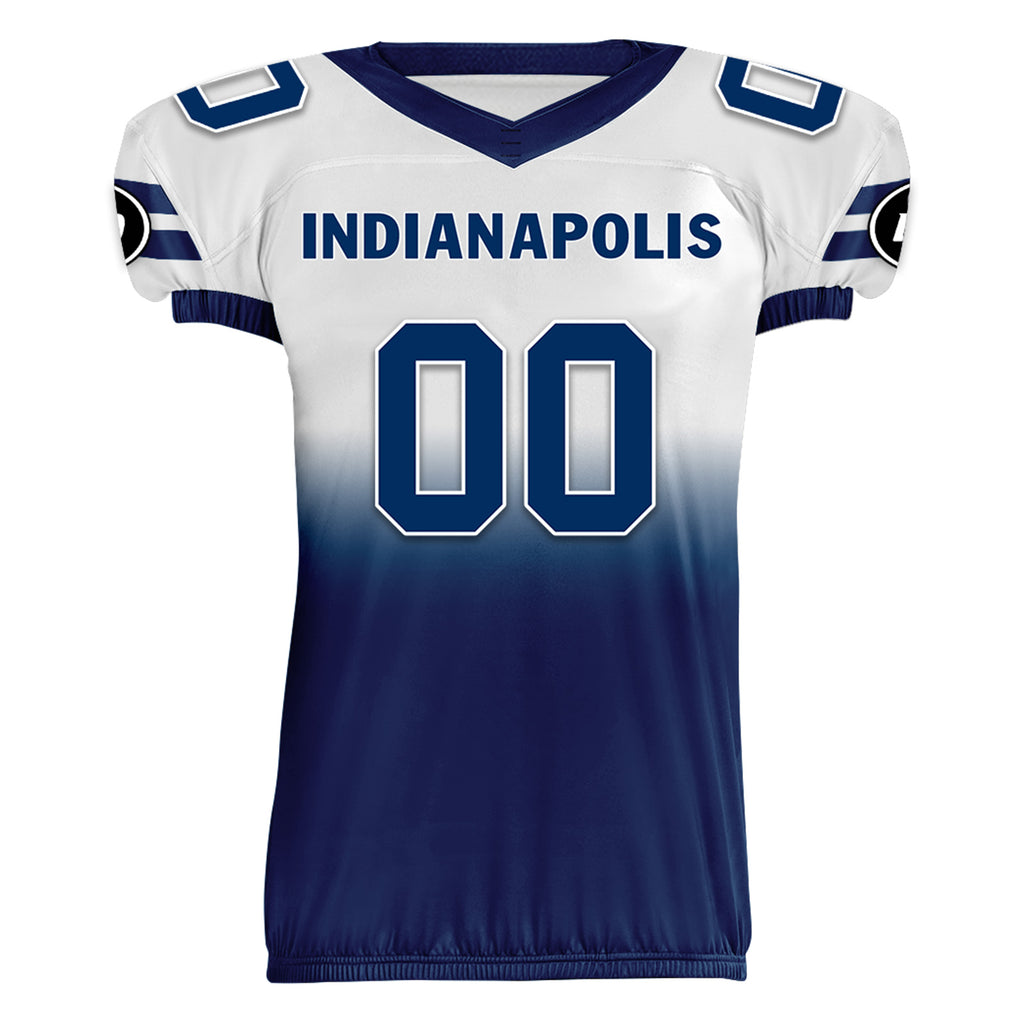 Custom White Blue Fade Fashion Indianapolis High-Performance American Football Jersey FBJ06-D020252-14