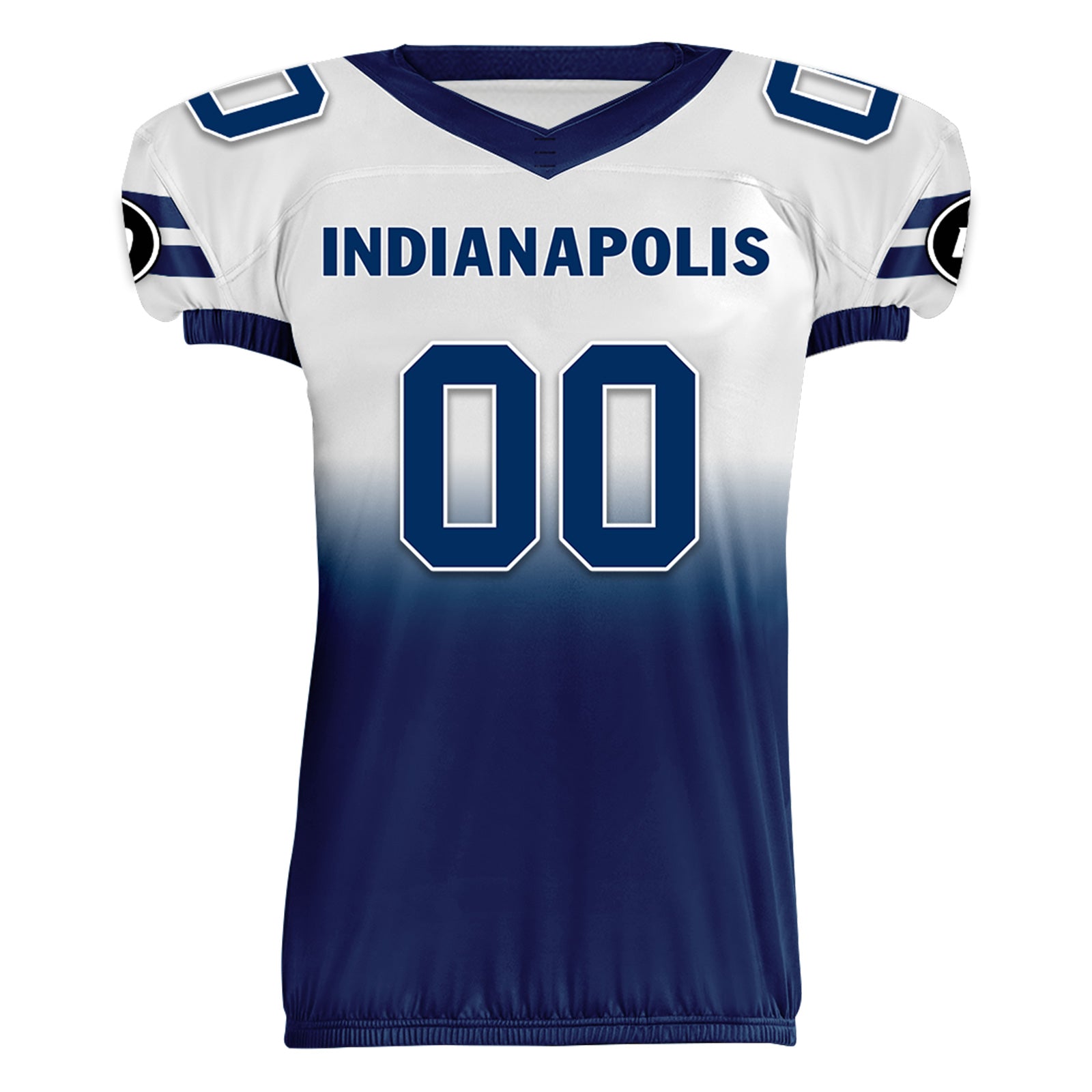 Custom White Blue Fade Fashion Indianapolis High-Performance American Football Jersey FBJ06-D020252-14
