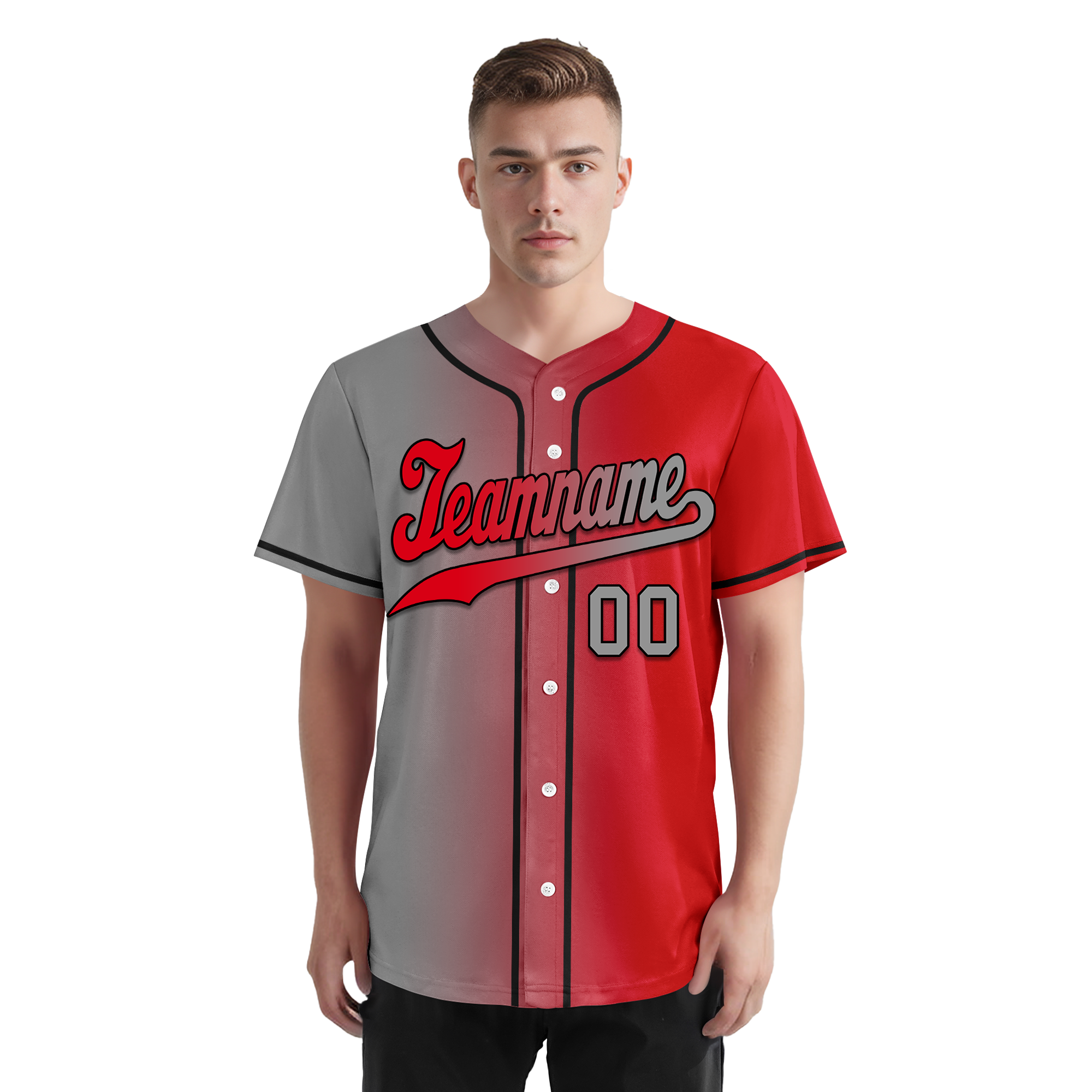 Custom Grey Red Gradient Fashion Personalized Authentic Baseball Jersey BSBJ01-D0a7aad