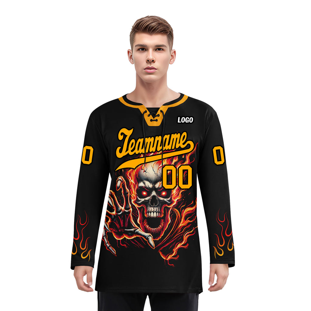 Custom Black Orange Gothic Personalized Hockey Jersey HCKJ01-E0601-02