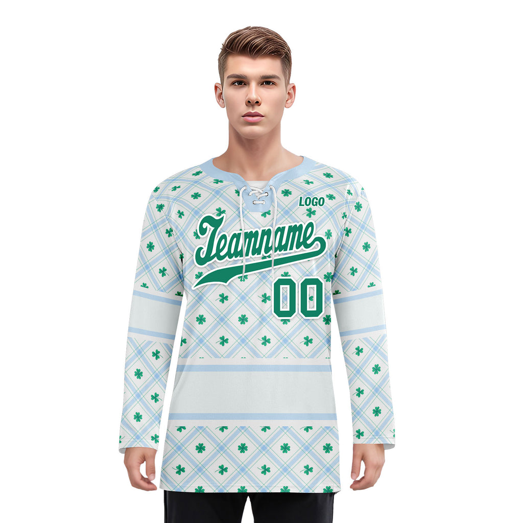 Custom Four-leaf clover Personalized Hockey Jersey HCKJ01-E0615-7