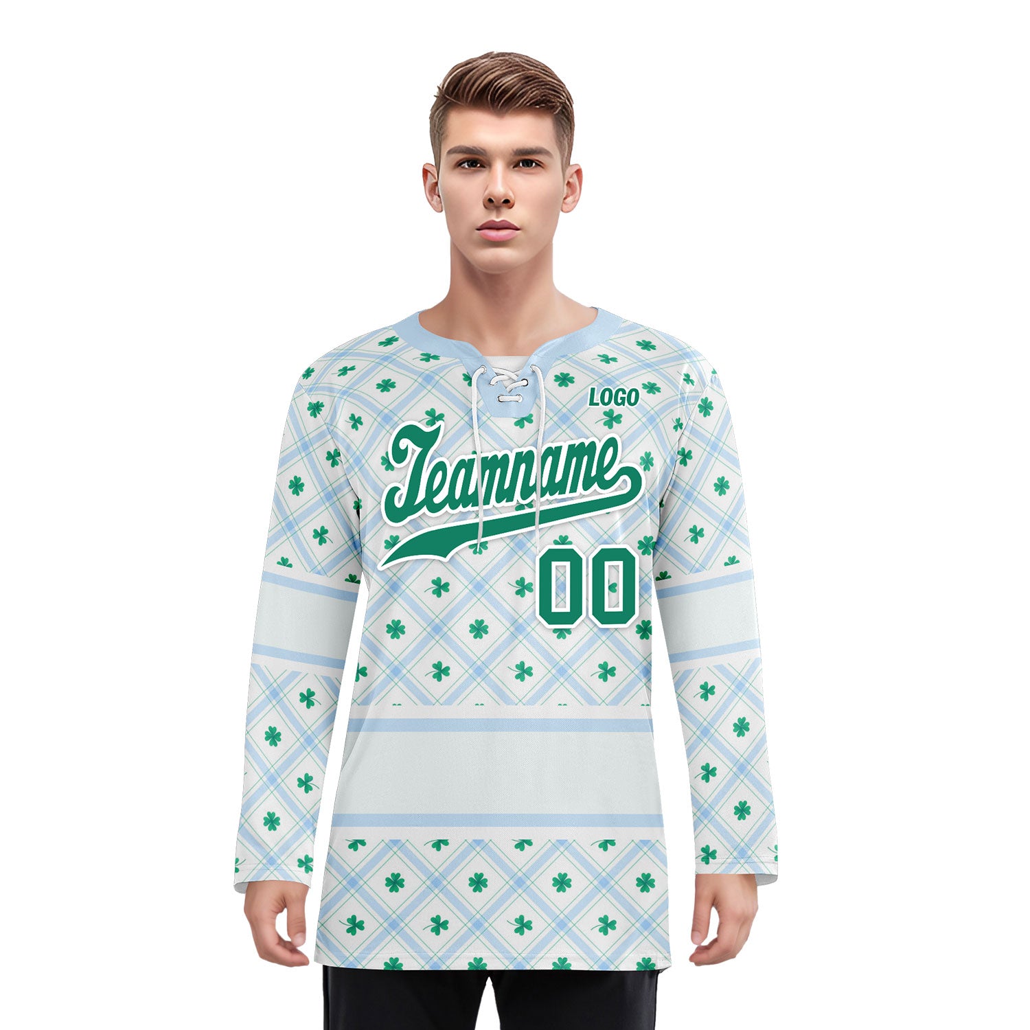 Custom Four-leaf clover Personalized Hockey Jersey HCKJ01-E0615-7