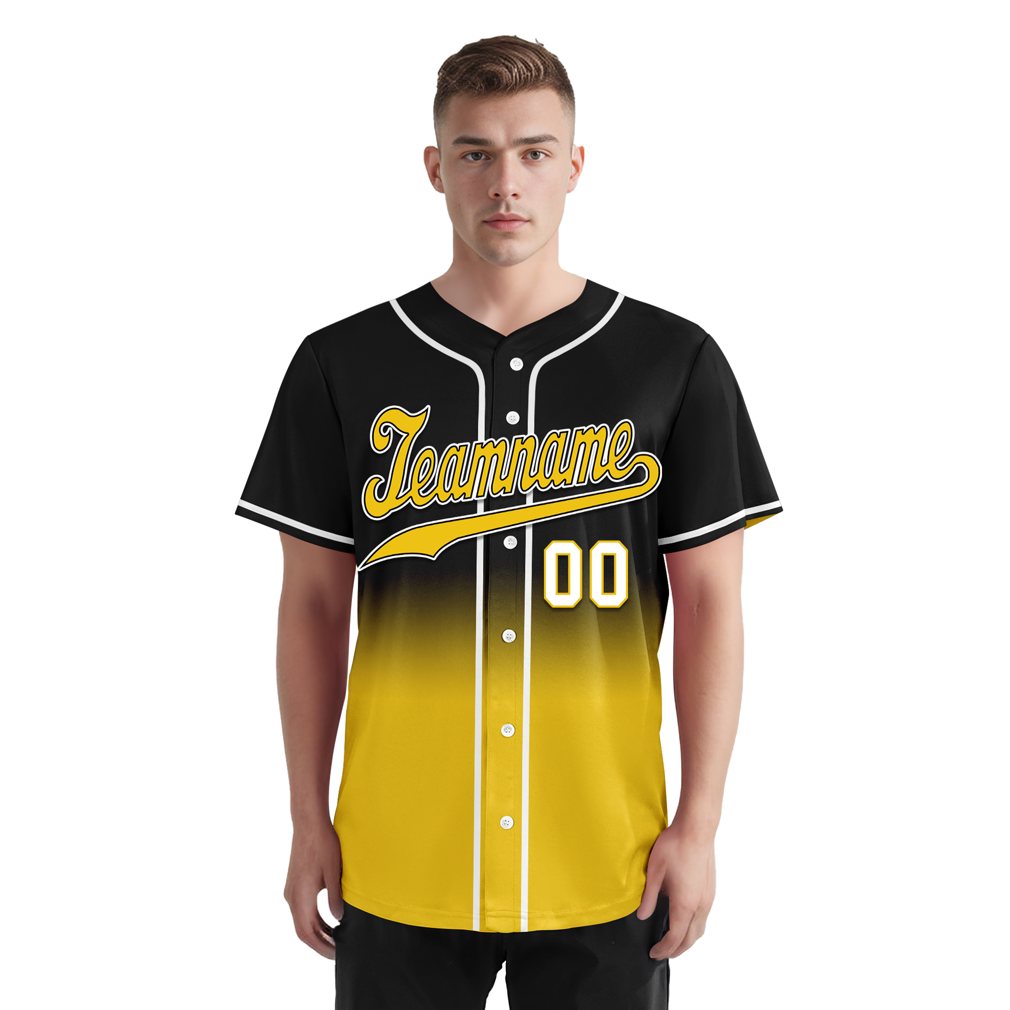 Custom Black Yellow Fade Fashion Personalized Authentic Baseball Jersey BSBJ01-D0a70cc