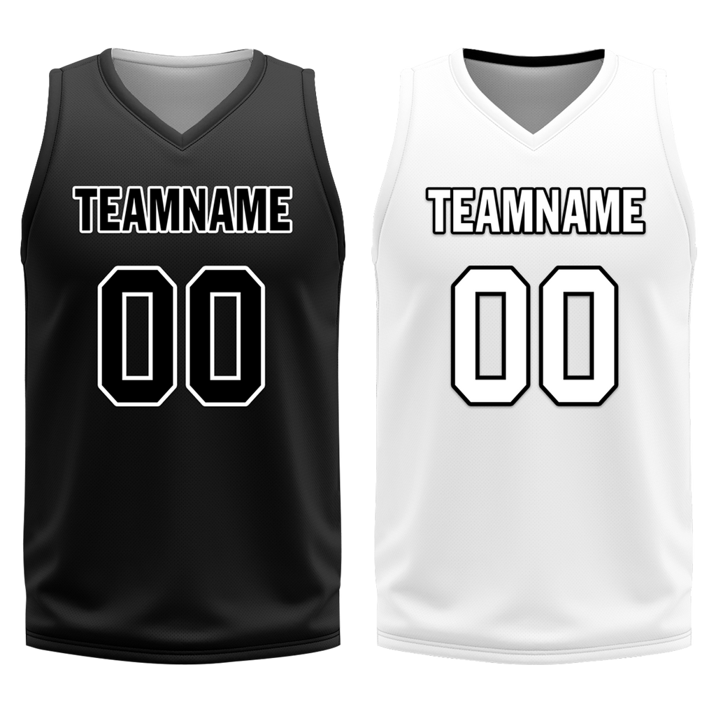 Custom Black White Classic Style Reversible Basketball Uniform Personalized COOLMAX BBJR-D017007