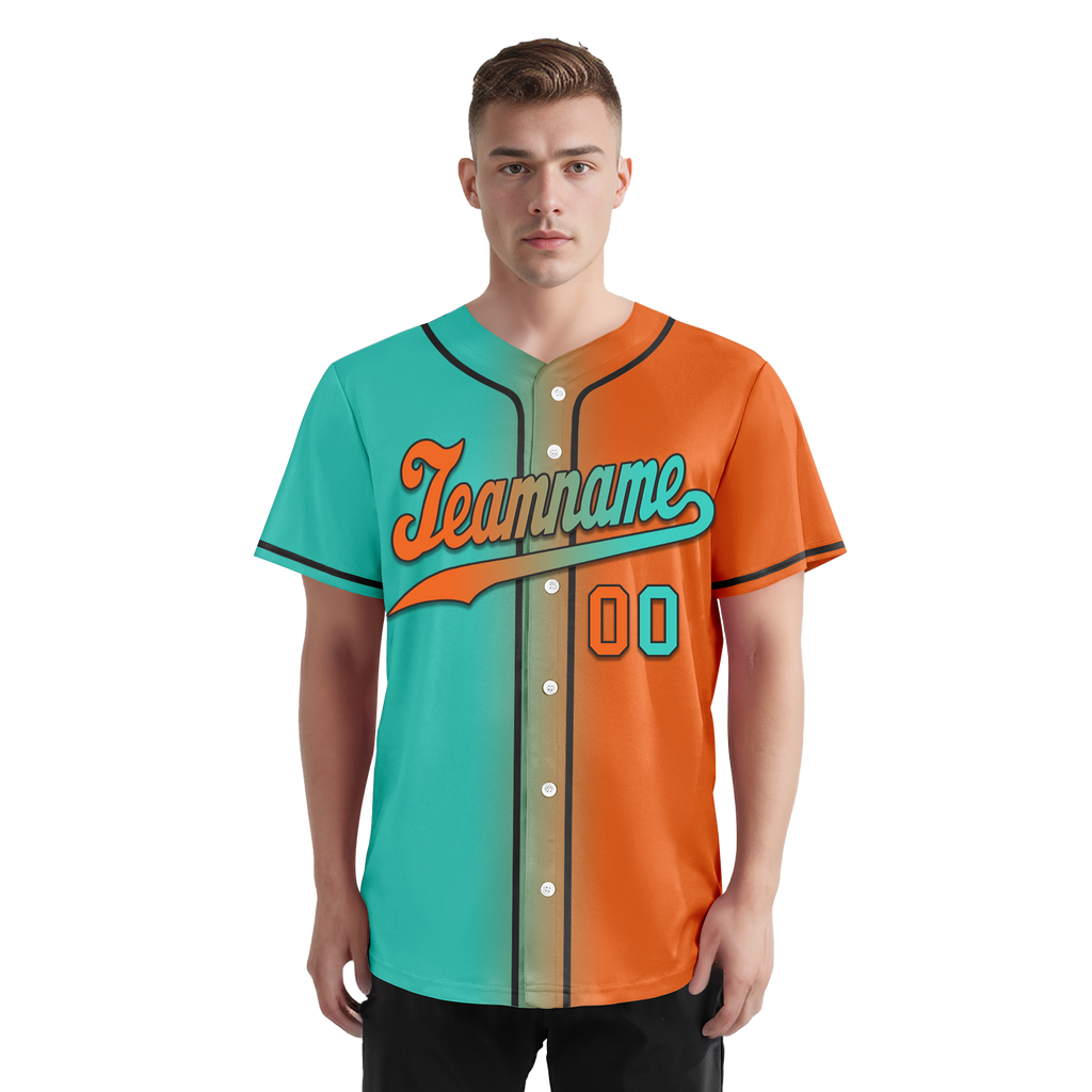 Custom Cyan Orange Gradient Fashion Personalized Authentic Baseball Jersey BSBJ01-D0a7087