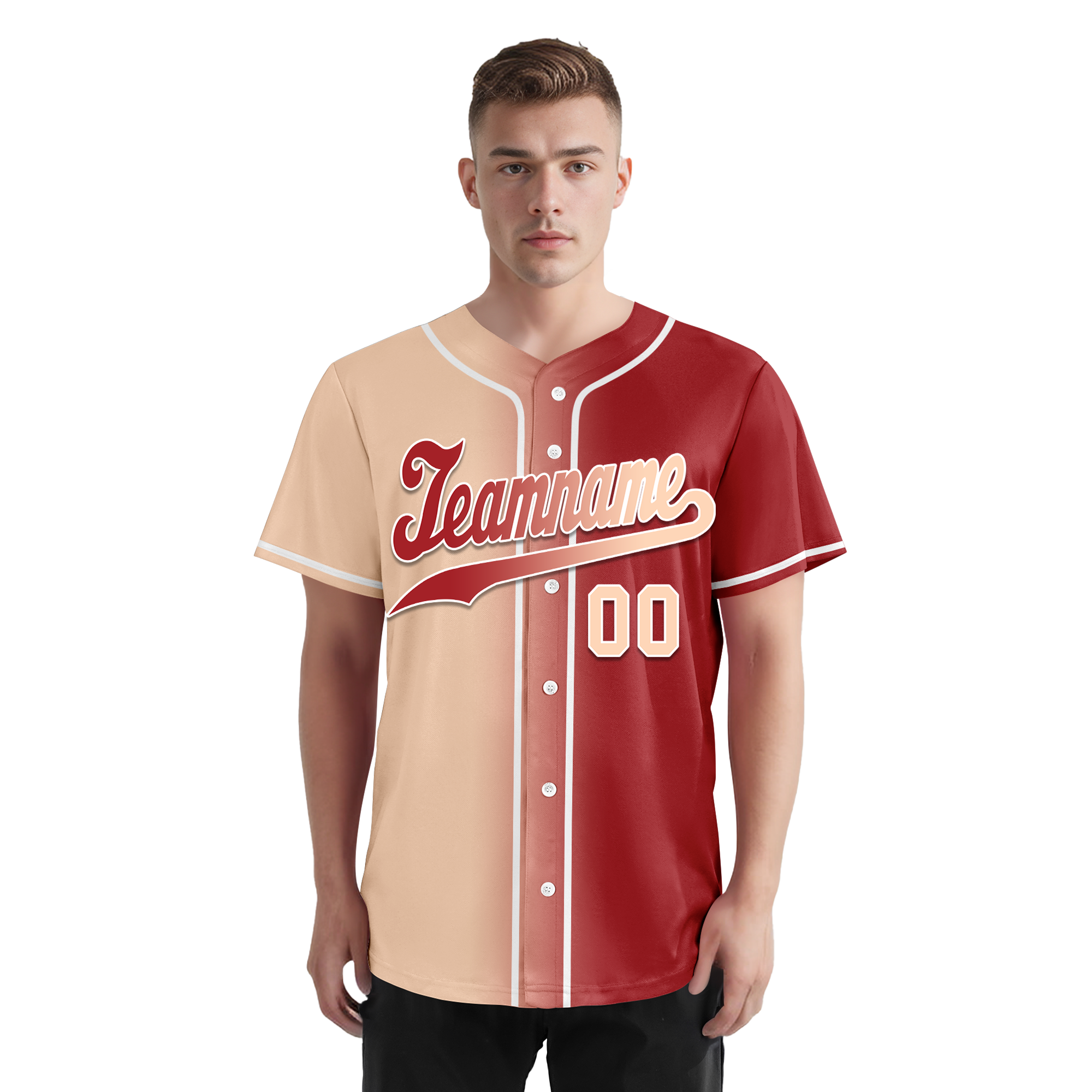 Custom Beige Red Gradient Fashion Personalized Authentic Baseball Jersey BSBJ01-D0a708f