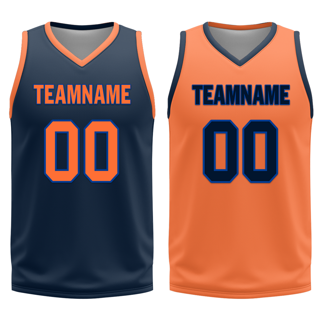 Custom Blue Orange Classic Style Reversible Basketball Uniform Personalized Ordinary BBJR-D017015