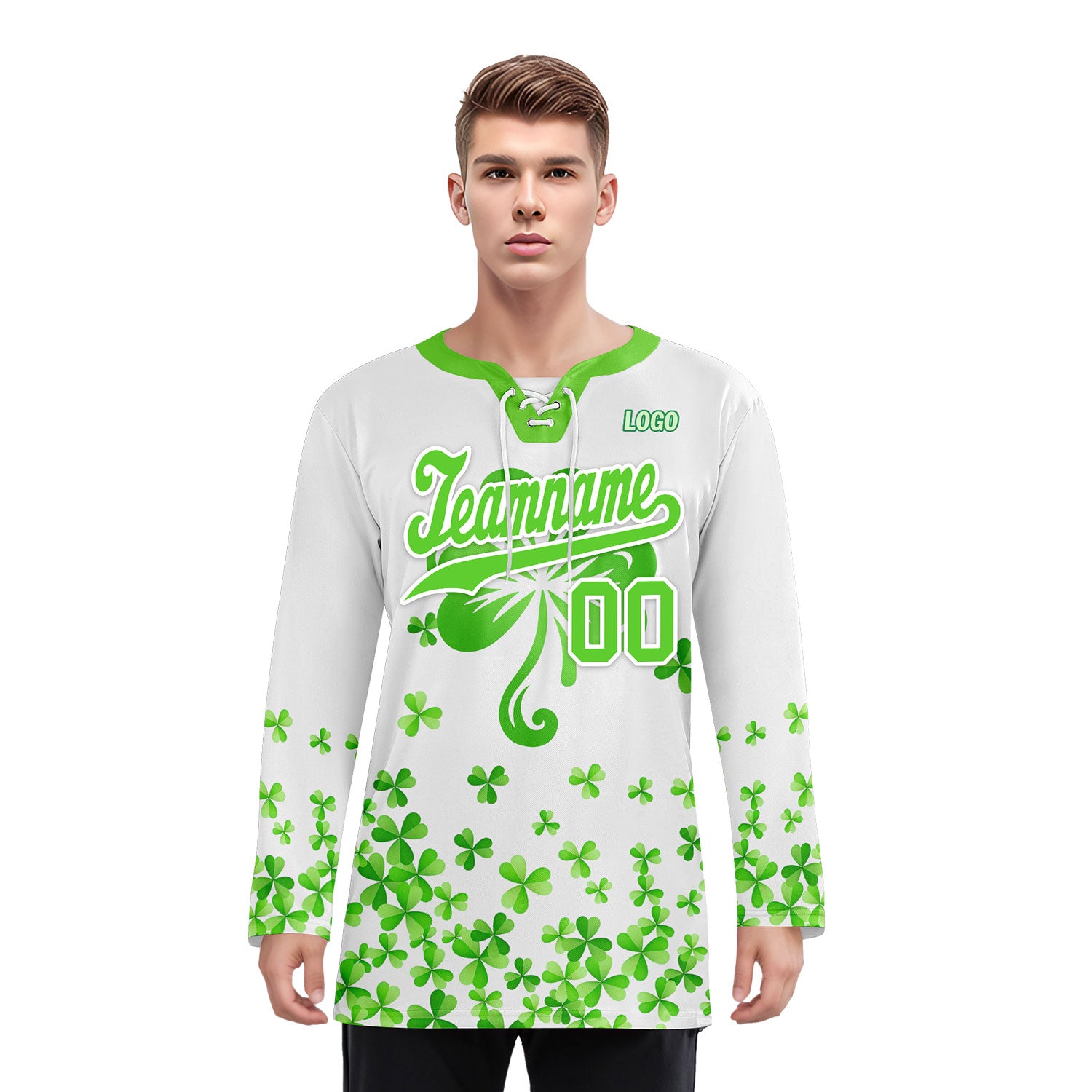 Custom Four-leaf clover Personalized Hockey Jersey HCKJ01-E0615-4