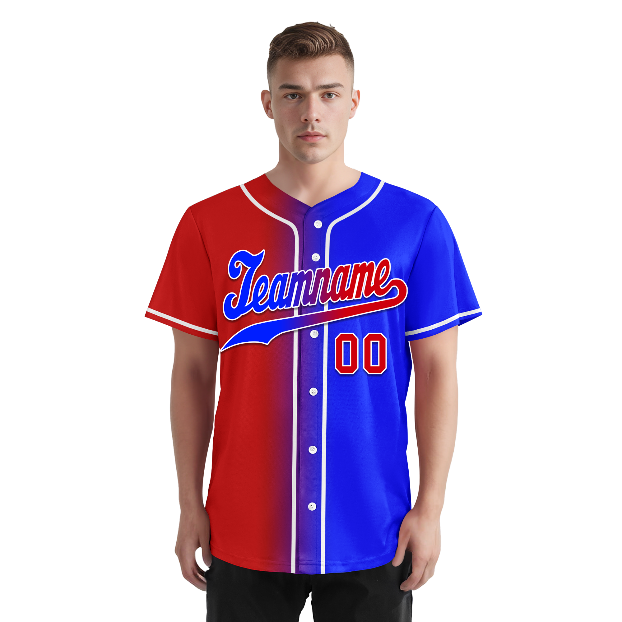 Custom Red Blue Gradient Fashion Personalized Authentic Baseball Jersey BSBJ01-D0a707b