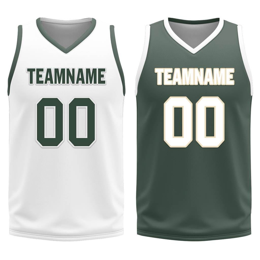 Custom White Green Classic Style Reversible Basketball Uniform Personalized COOLMAX BBJR-D017010