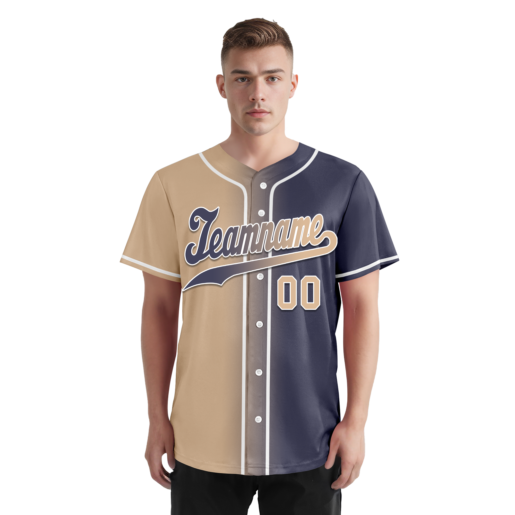 Custom Beige Blue Gradient Fashion Personalized Authentic Baseball Jersey BSBJ01-D0a7080