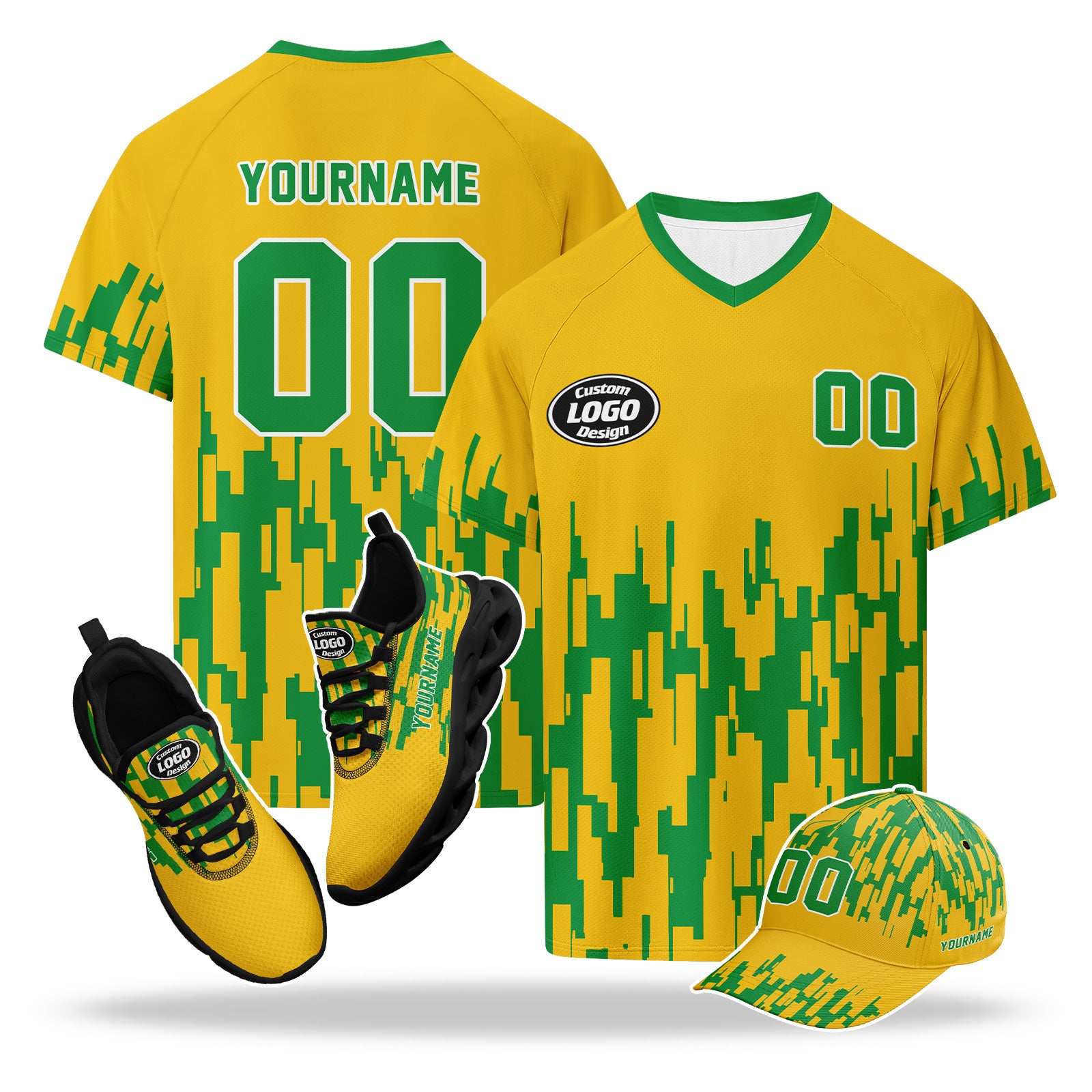 Custom 2026 World Cup Brazil High Quality Soccer Stadium Version Jersey Sneakers Sports Shoes and Hat Combo Offer Personalized Team Name and Logo ZH-F027089-2