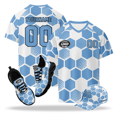 Custom 2026 World Cup Argentina High Quality Soccer Stadium Version Jersey Sneakers Sports Shoes and Hat Combo Offer Personalized Team Name and Logo ZH-F027090-1