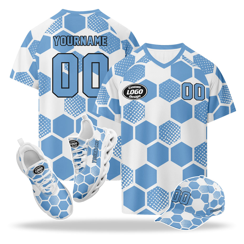 Custom 2026 World Cup Argentina High Quality Soccer Stadium Version Jersey Sneakers Sports Shoes and Hat Combo Offer Personalized Team Name and Logo ZH-F027090-1
