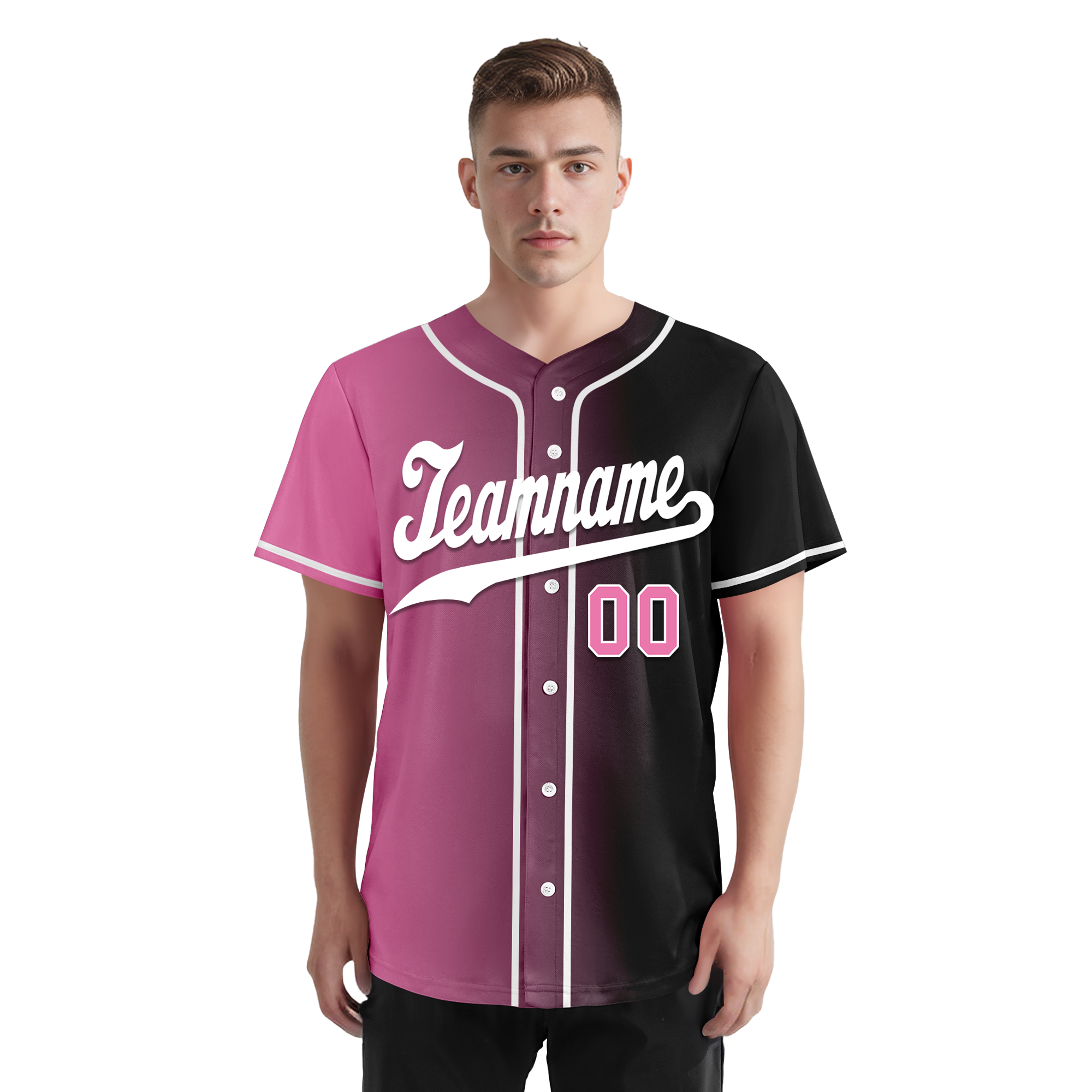 Custom Pink Black Gradient Fashion Personalized Authentic Baseball Jersey BSBJ01-D0a7099
