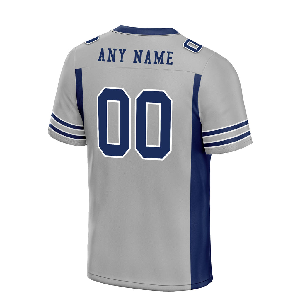 Custom Gray Blue Striped Sleeves Personalized Authentic Football Jersey FBJ02-D06046