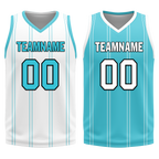 Custom White Blue Classic Style Reversible Basketball Uniform Personalized COOLMAX BBJR-D017013